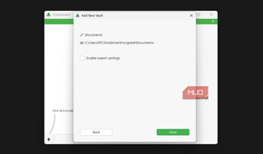 Cryptomator enable expert settings option in add new vault dialog box.