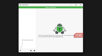Cryptomator homepage with no vaults.