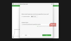 Cryptomator vault storage location dialog box.
