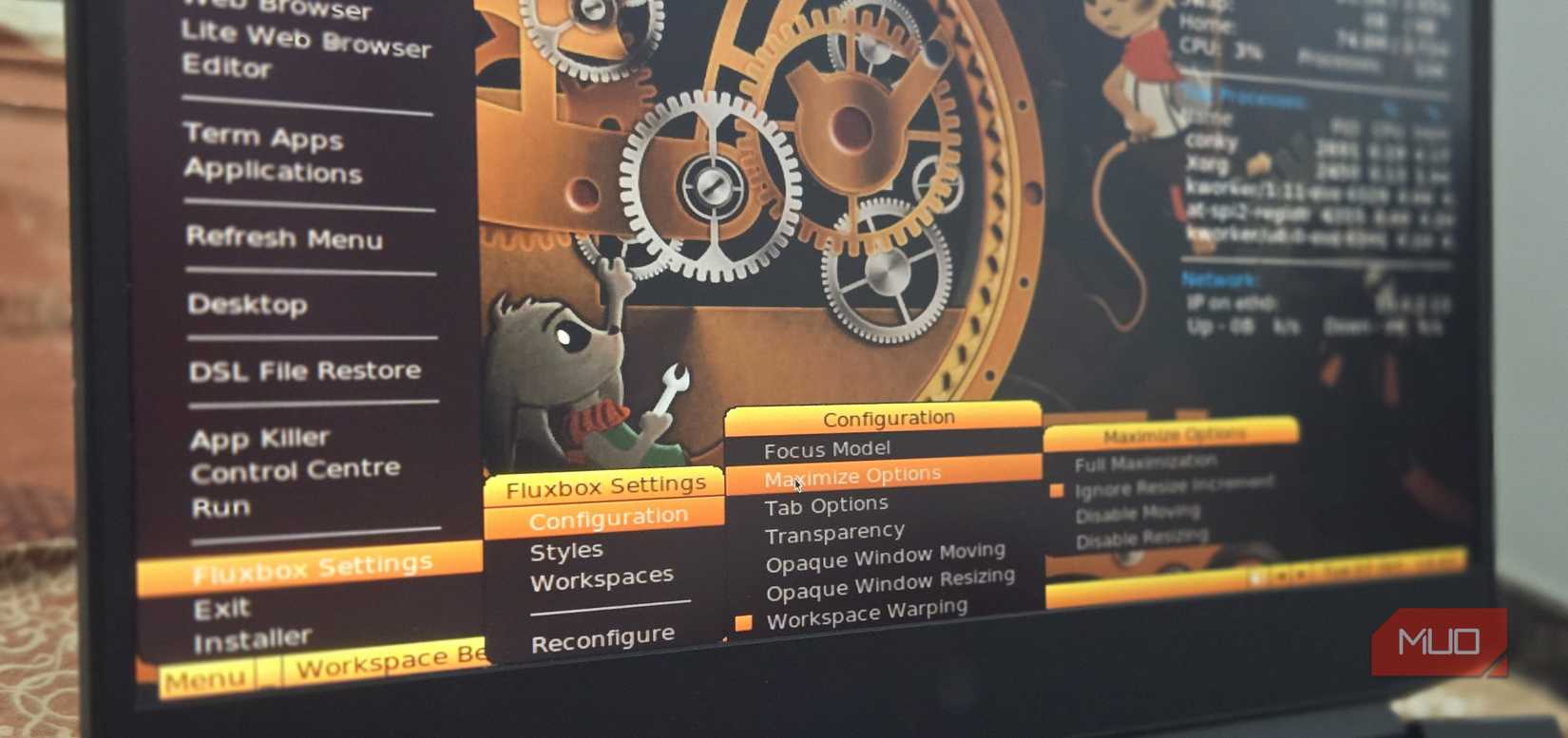 Damn Small Linux application settings
