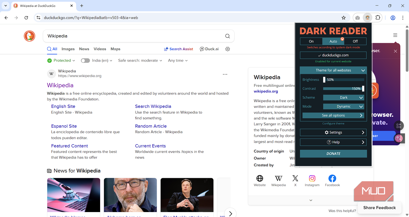 Dark Mode on, off, or auto mode toggle.