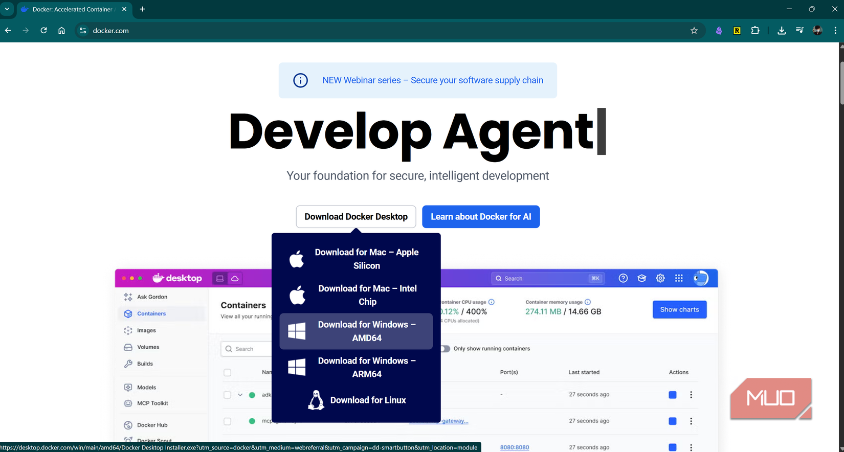 Download the proper Docker Desktop app for your system