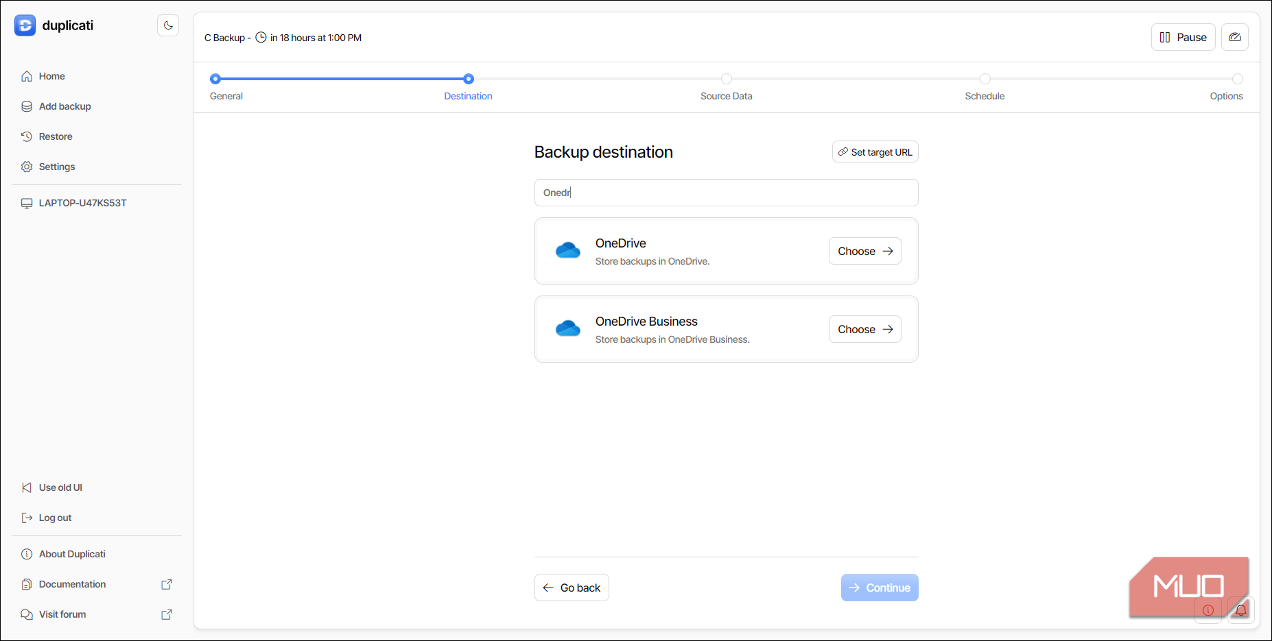 Duplicati backup destination