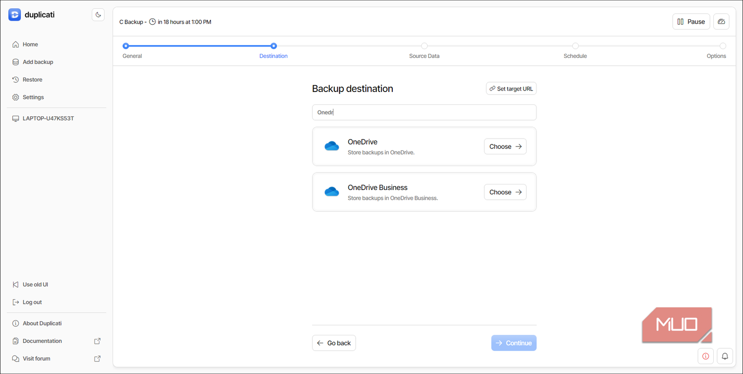 Duplicati backup destination