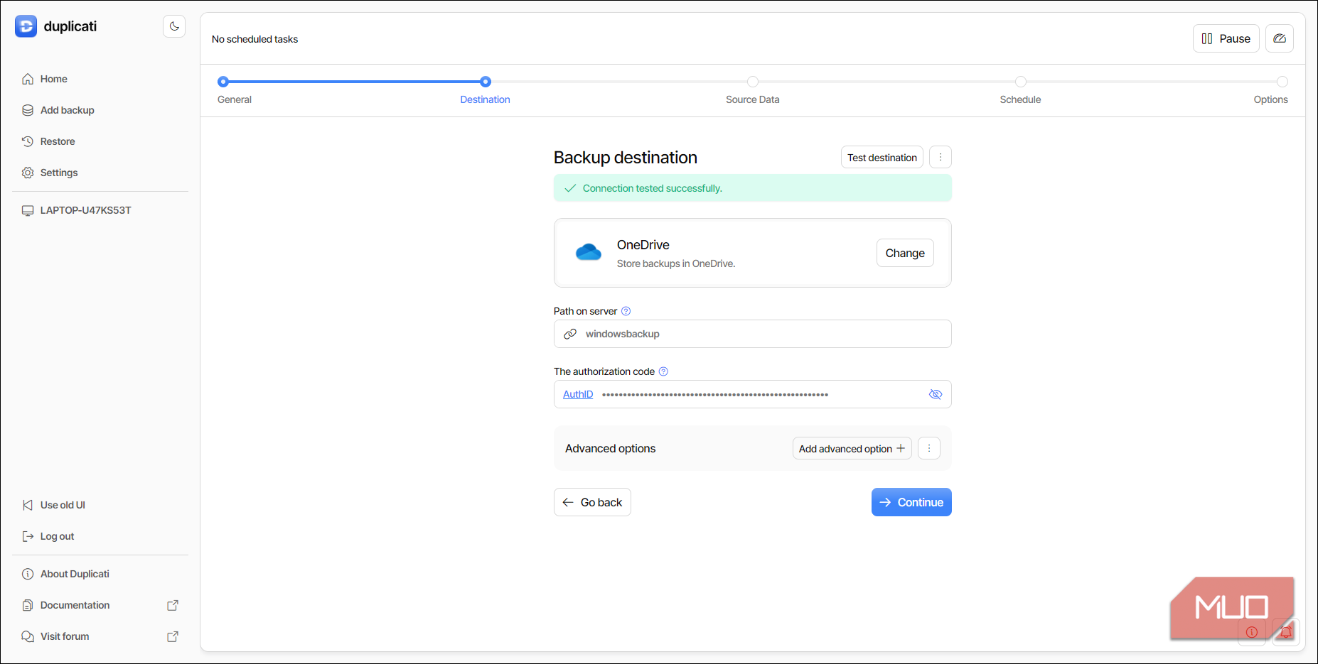 Duplicati setting up backup desitination for OneDrive