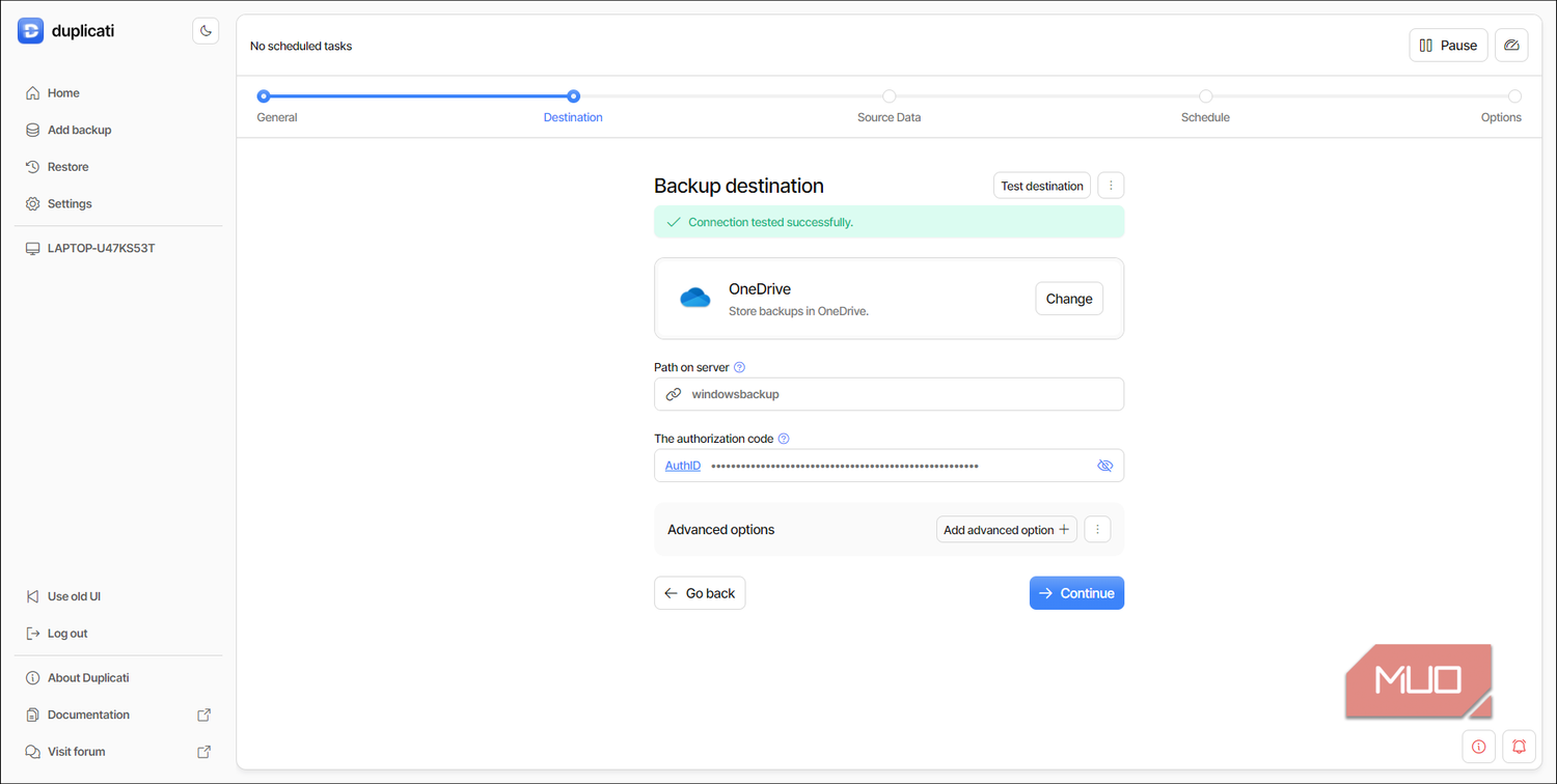 Duplicati setting up backup desitination for OneDrive