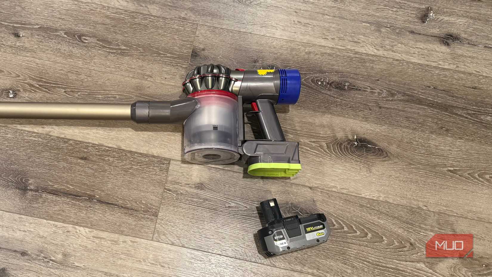 dyson v8 with ryobi battery removed