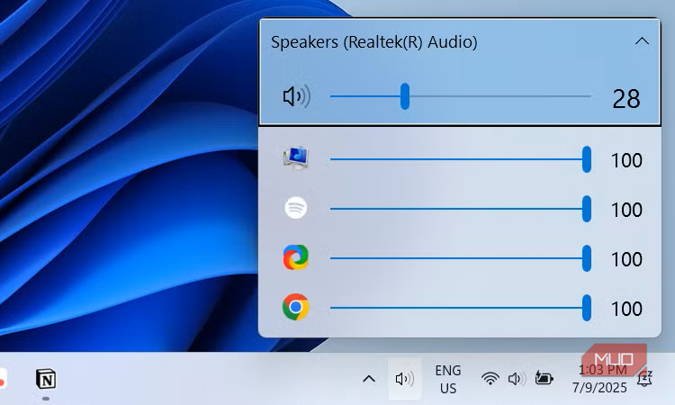 Eartrumpet app volume panel on Windows