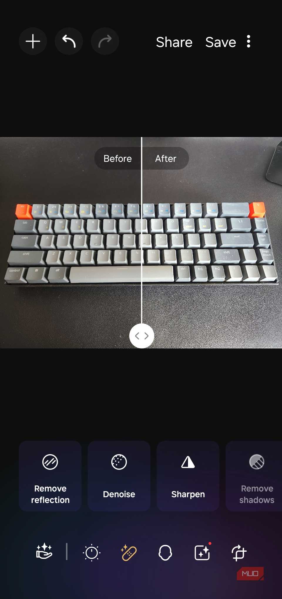 Editing a photo in Galaxy Enhance X app on Galaxy phone