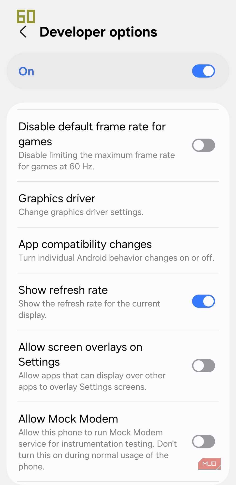 Enable show refresh rate option on Android