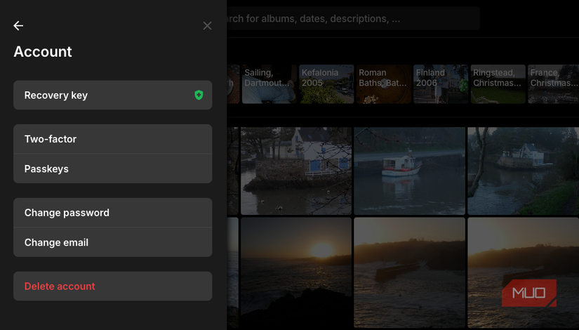 Ente privacy settings.