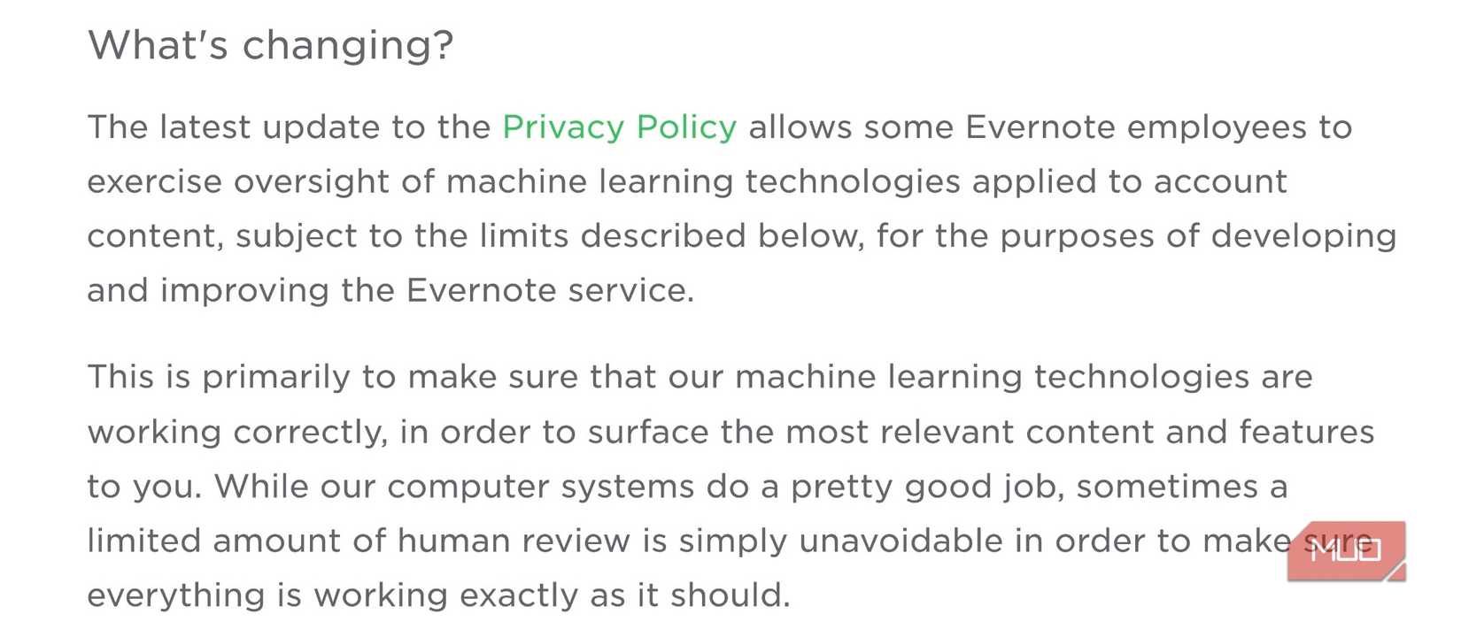 Evernote's blog announcing that some of its employees can see user notes.