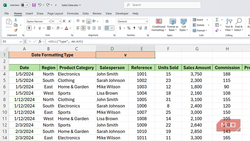 Excel cell formatting type check in Excel with the CELL function.