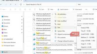 File Explorer search options menu on Windows