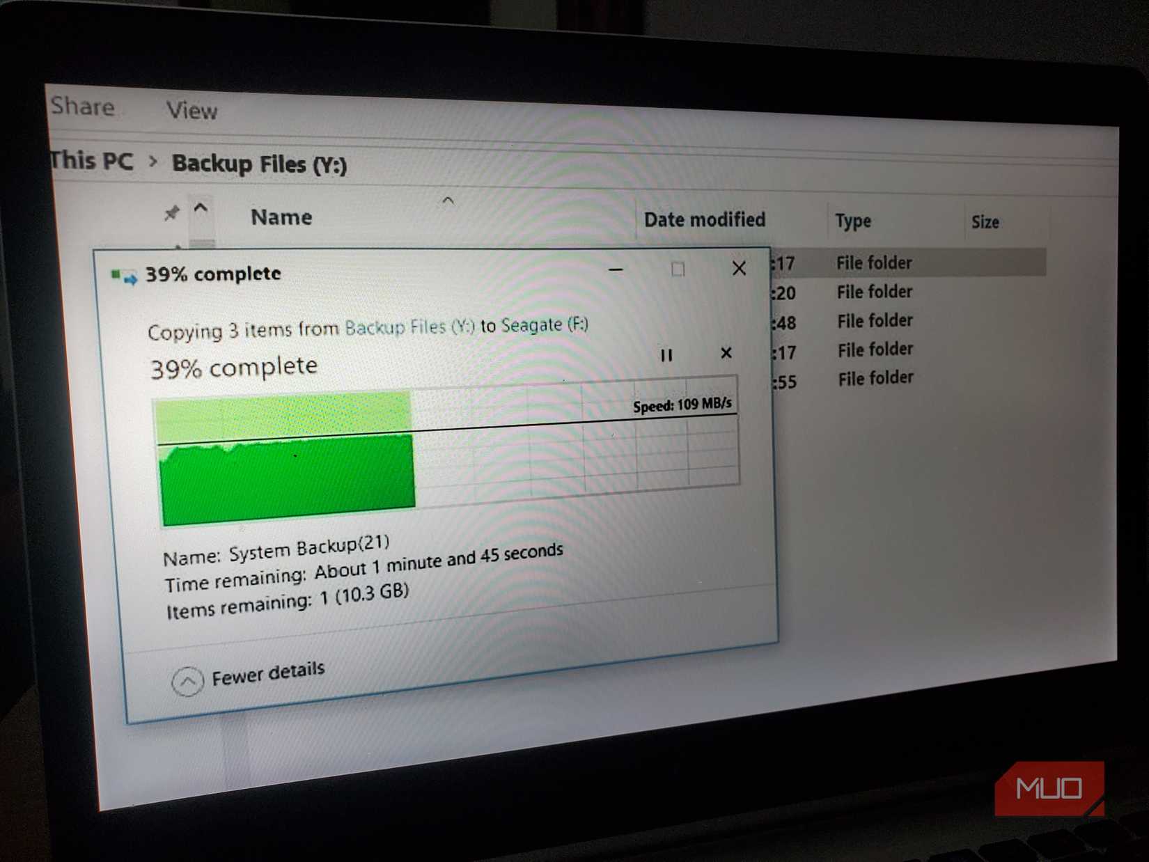 File transfer progress on a Windows laptop.