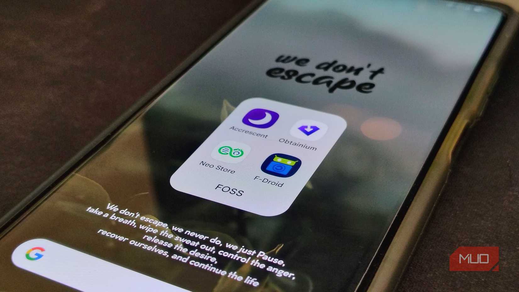 FOSS app stores on Android home screen within folder.