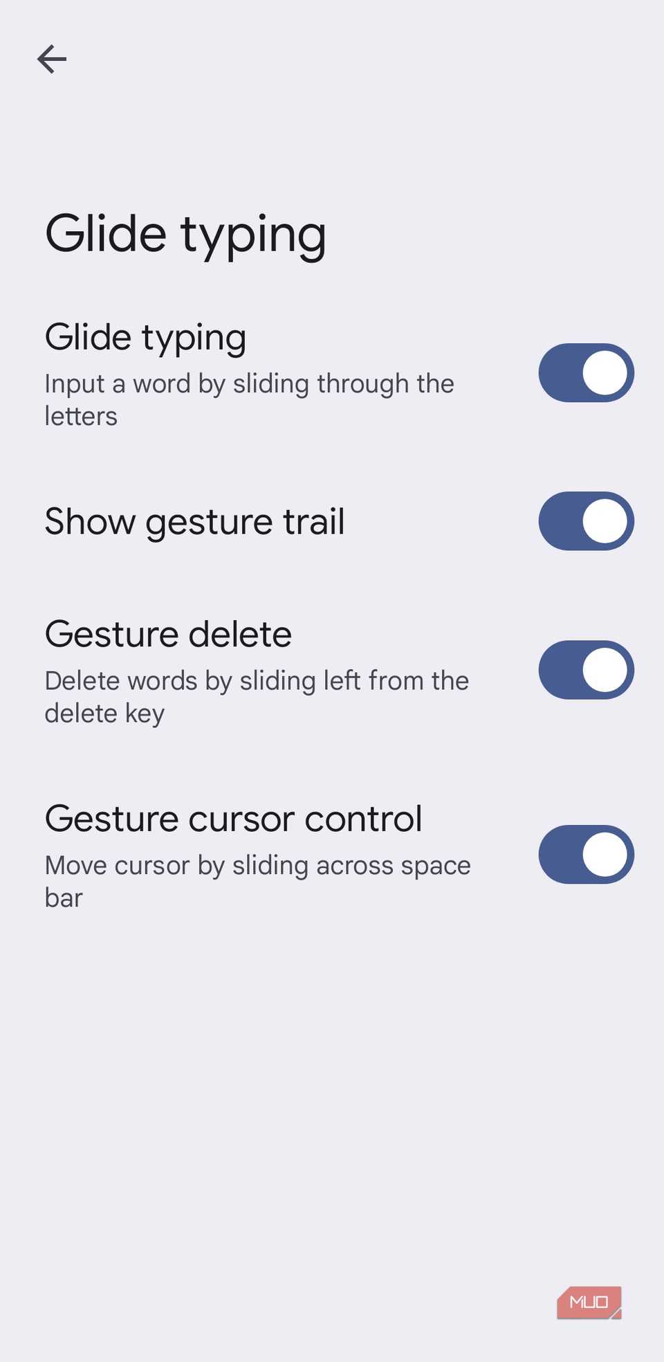 Gboard glide typing settings on phone