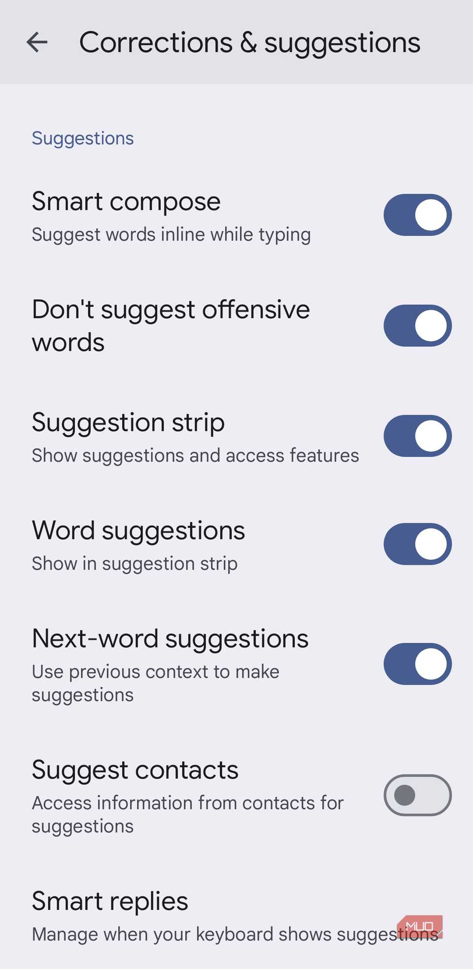 Gboard text correction settings on Android