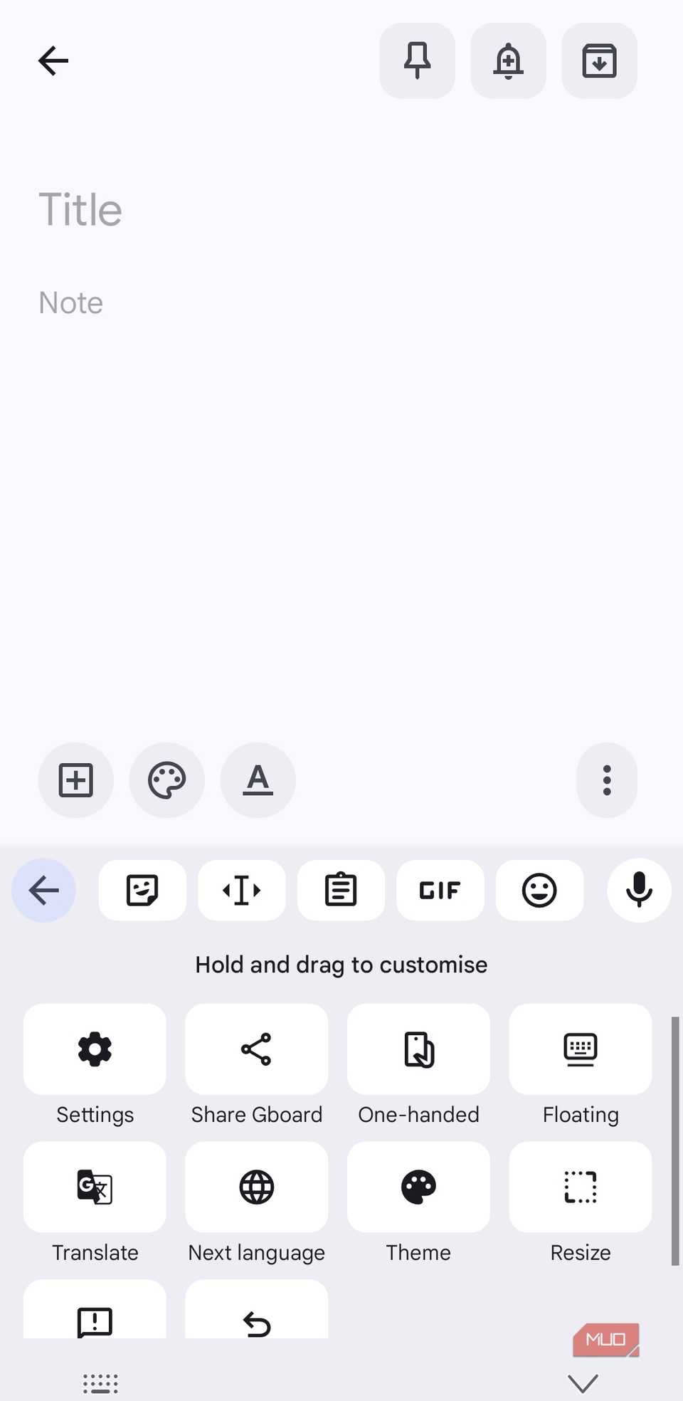 Gboard toolbar on Android phone