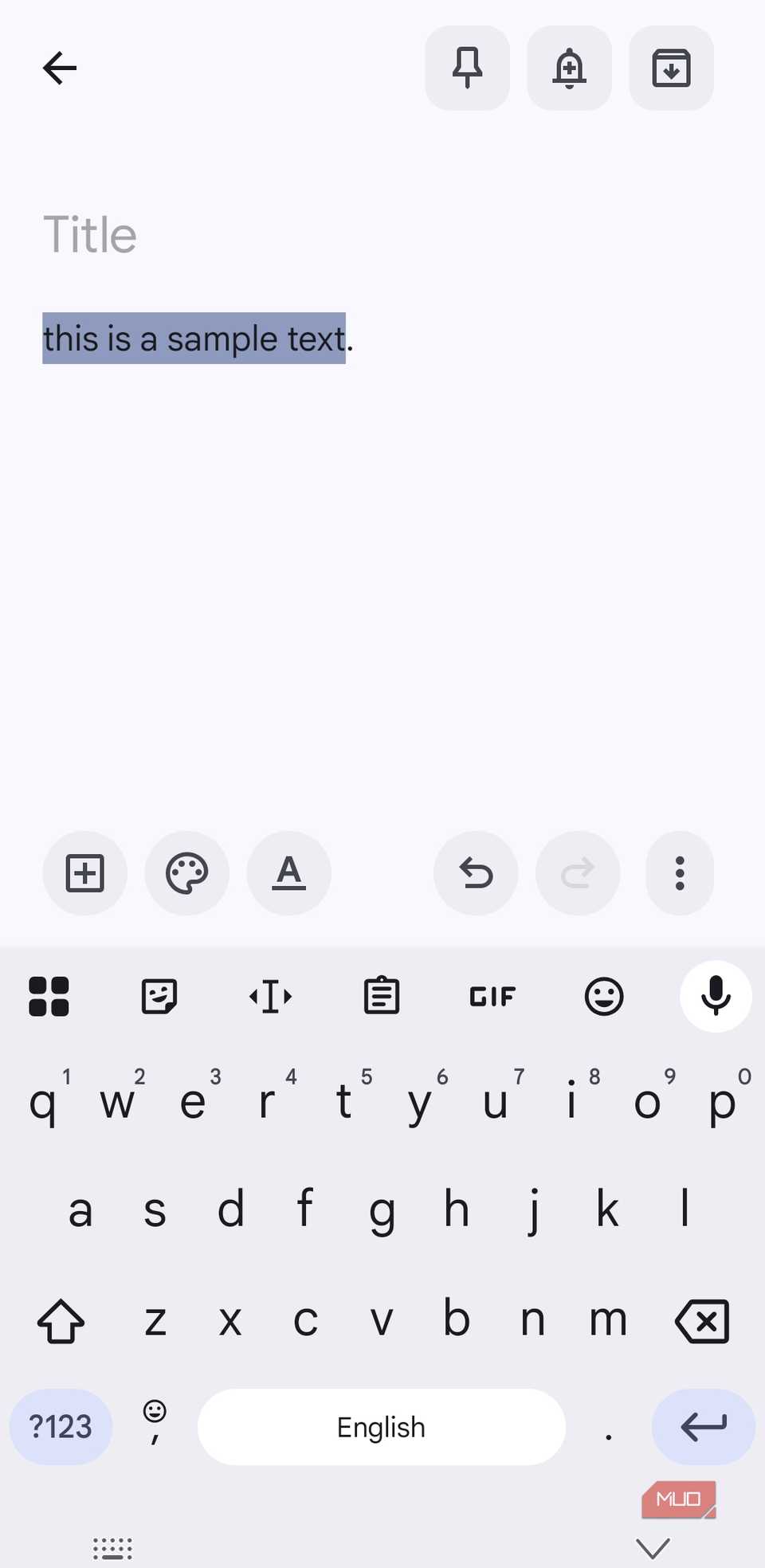 Gboard with text selected in lowercase