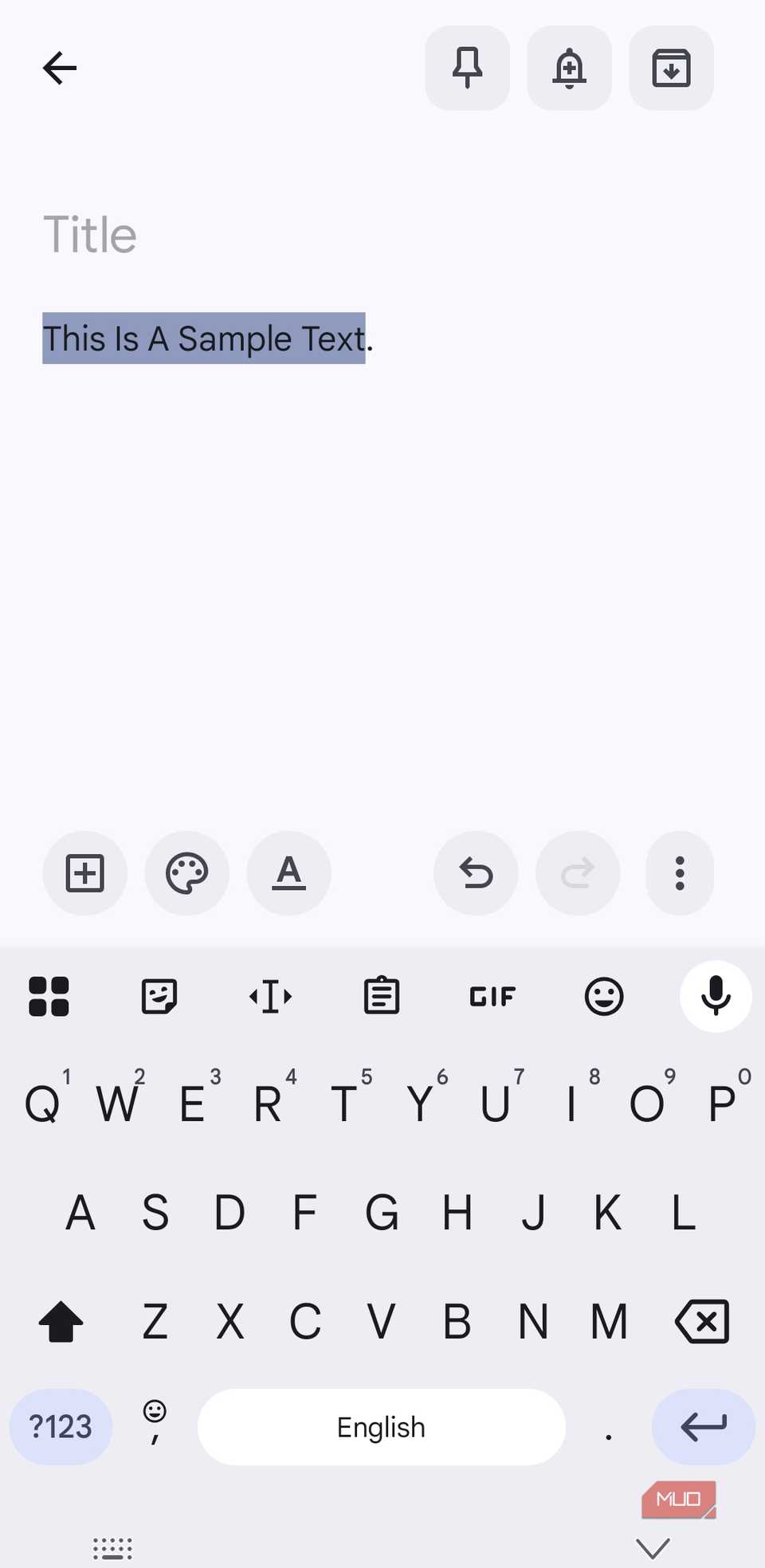 Gboard with text selected