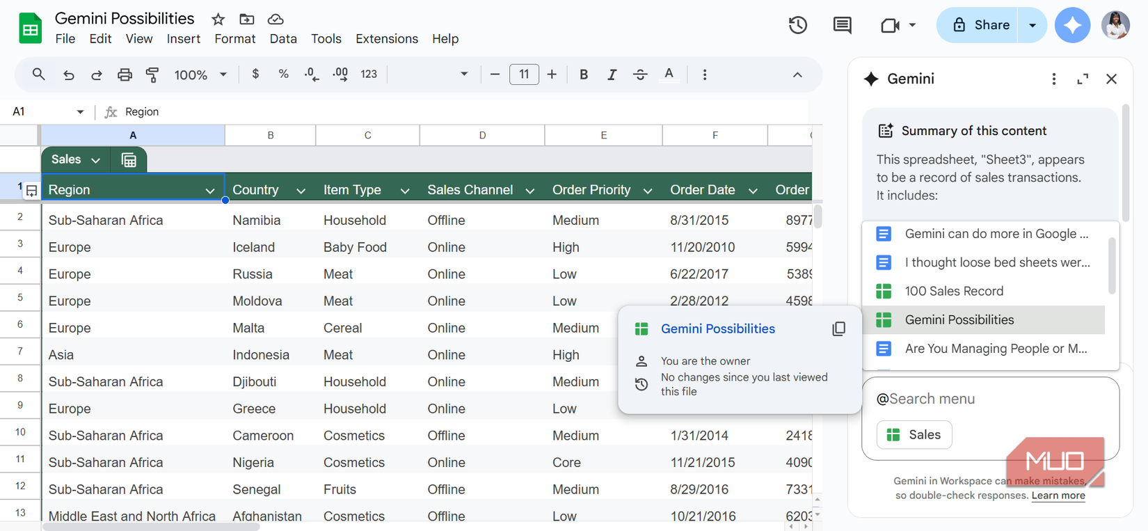 Gemini in Sheets referencing documents and sheets from my Drive