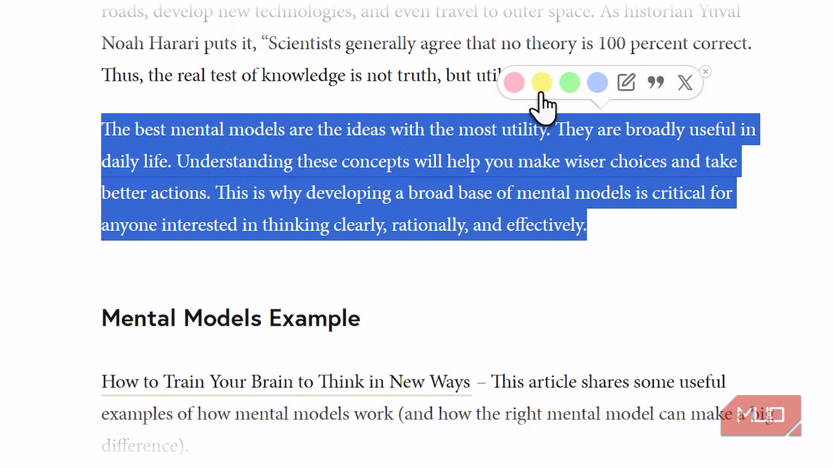 Glasp highlighter on a webpage.