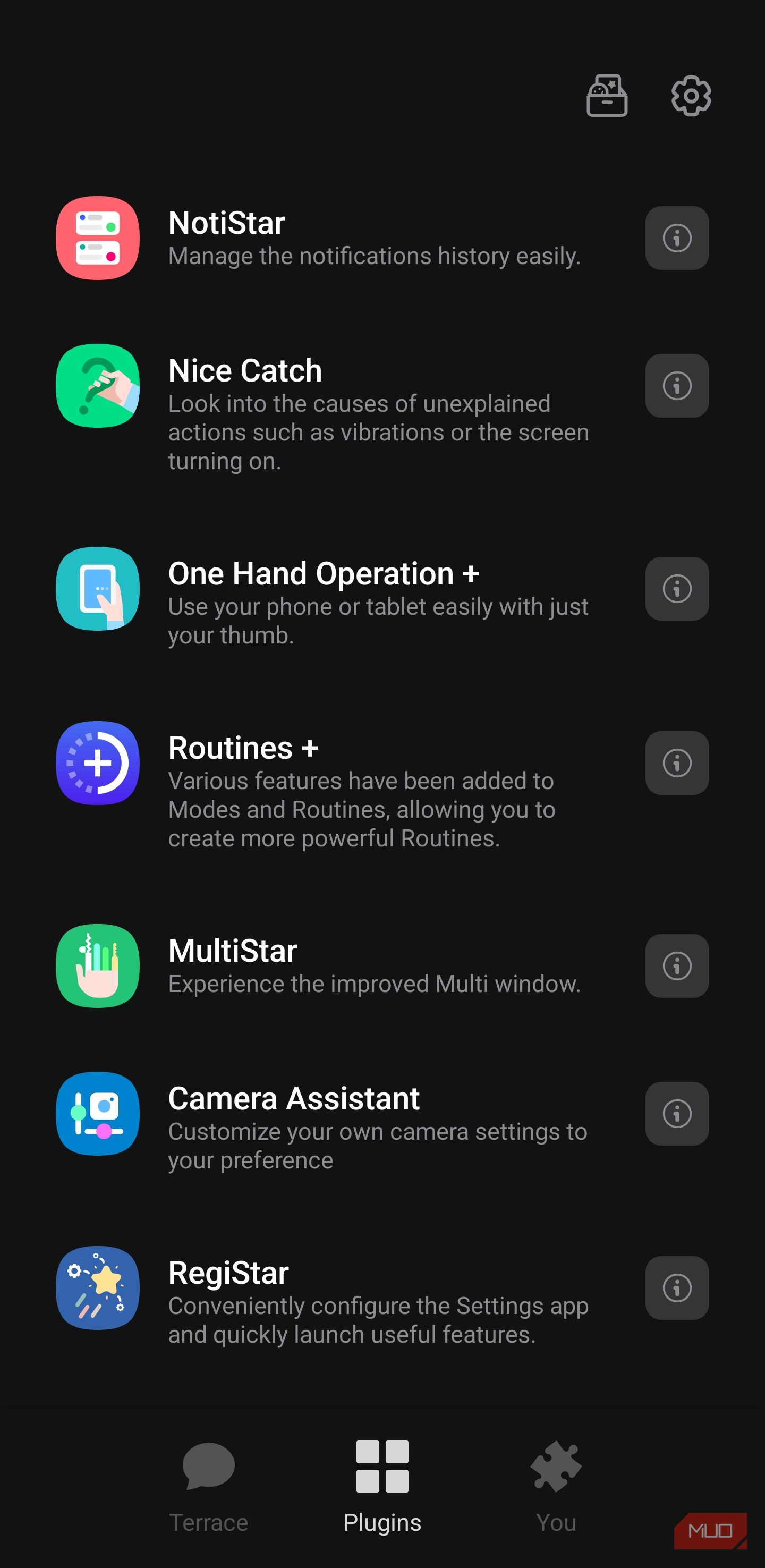 Good Lock plugin list showing One Hand Operation + and RegiStar