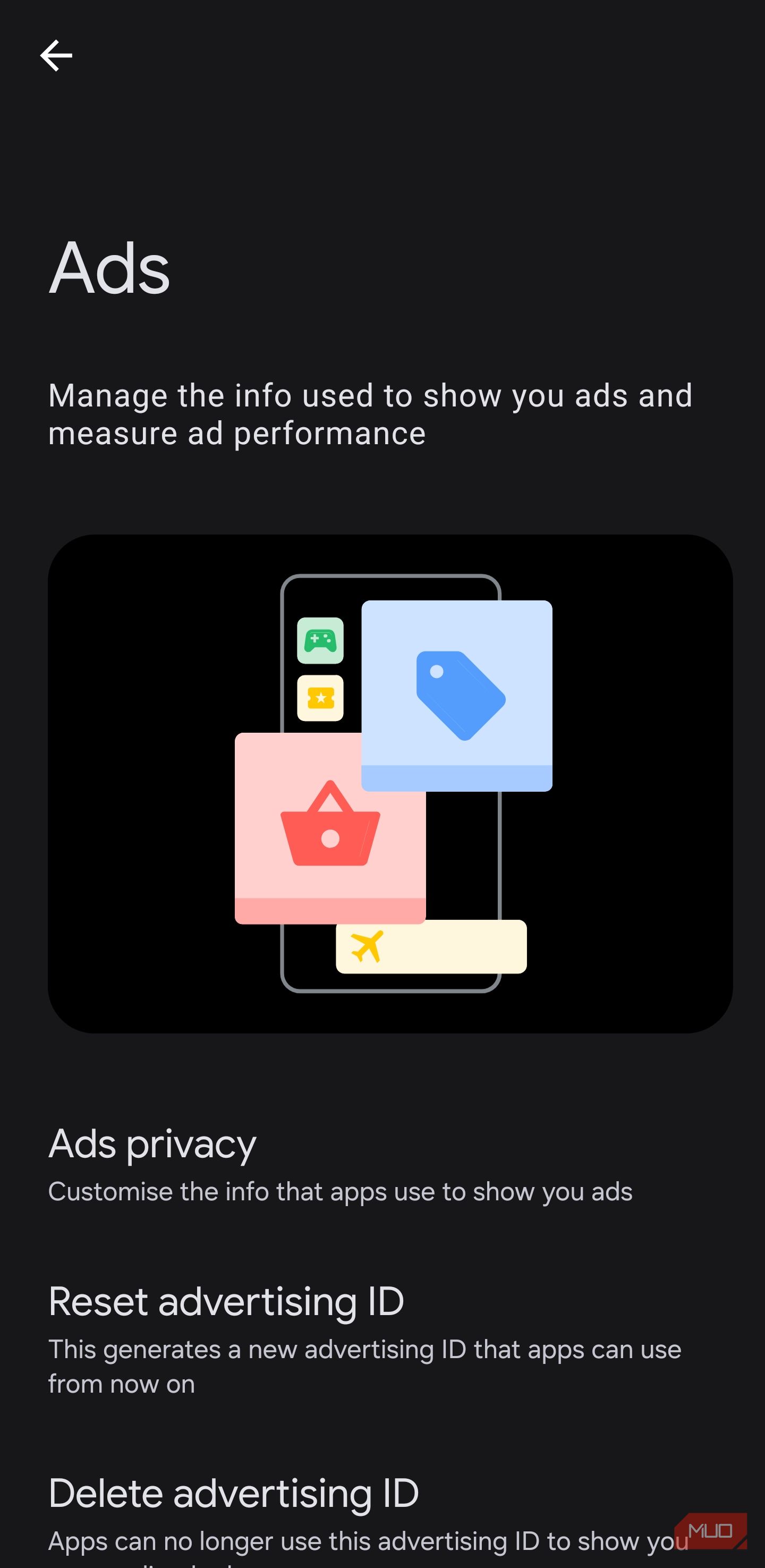 Google Ads menu with reset and delete ID options