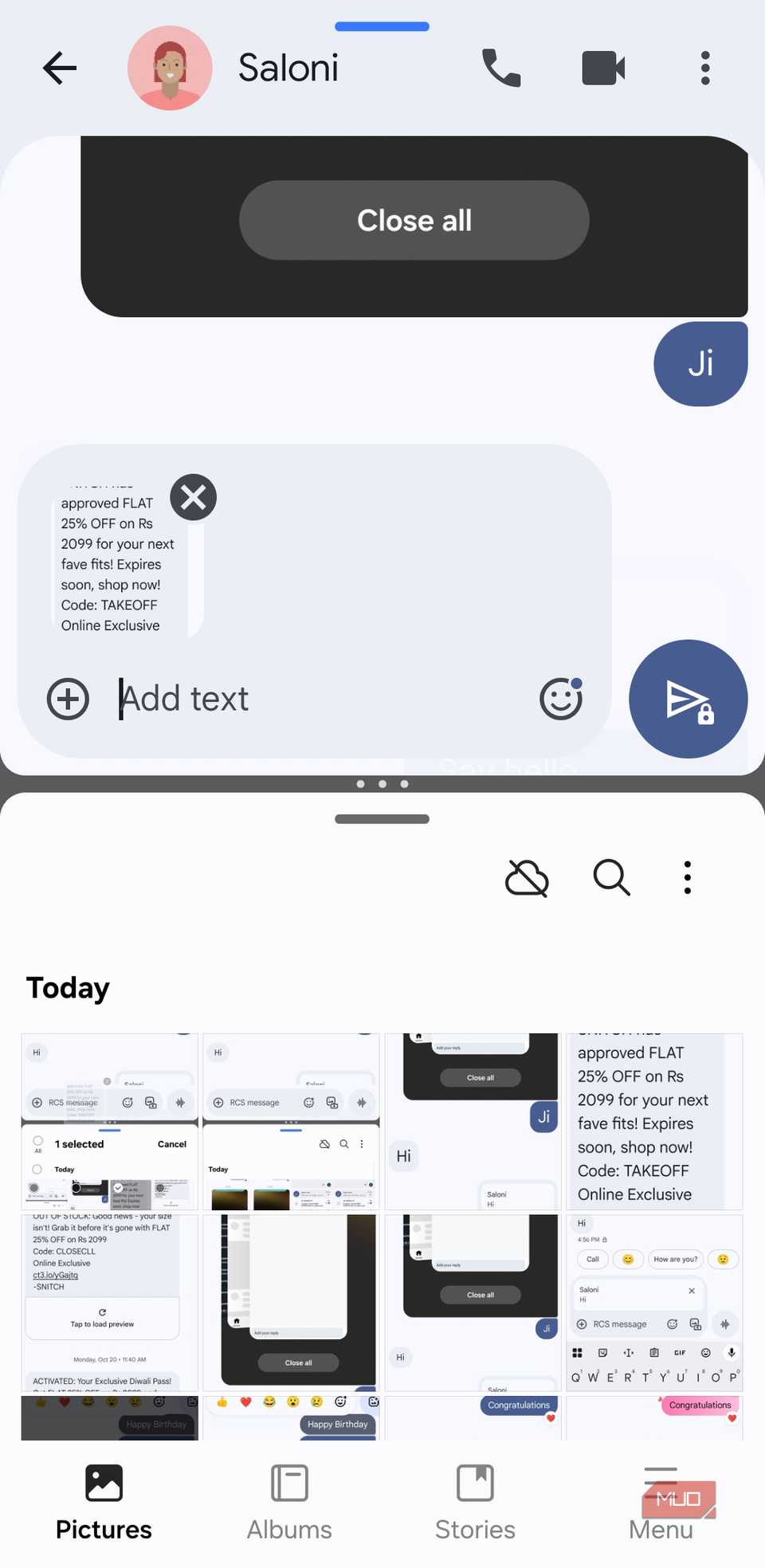 Google Messages and Gallery app on Android phone