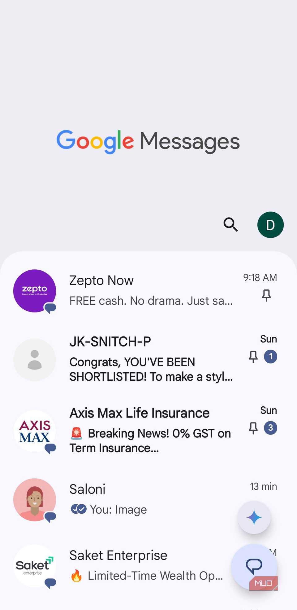 Google Messages on Android phone