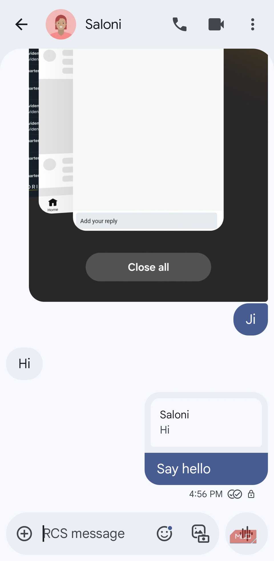 Google Messages showing reply for a sepcific message on Android phone