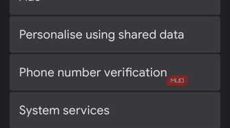 Google services settings showing Ads under privacy