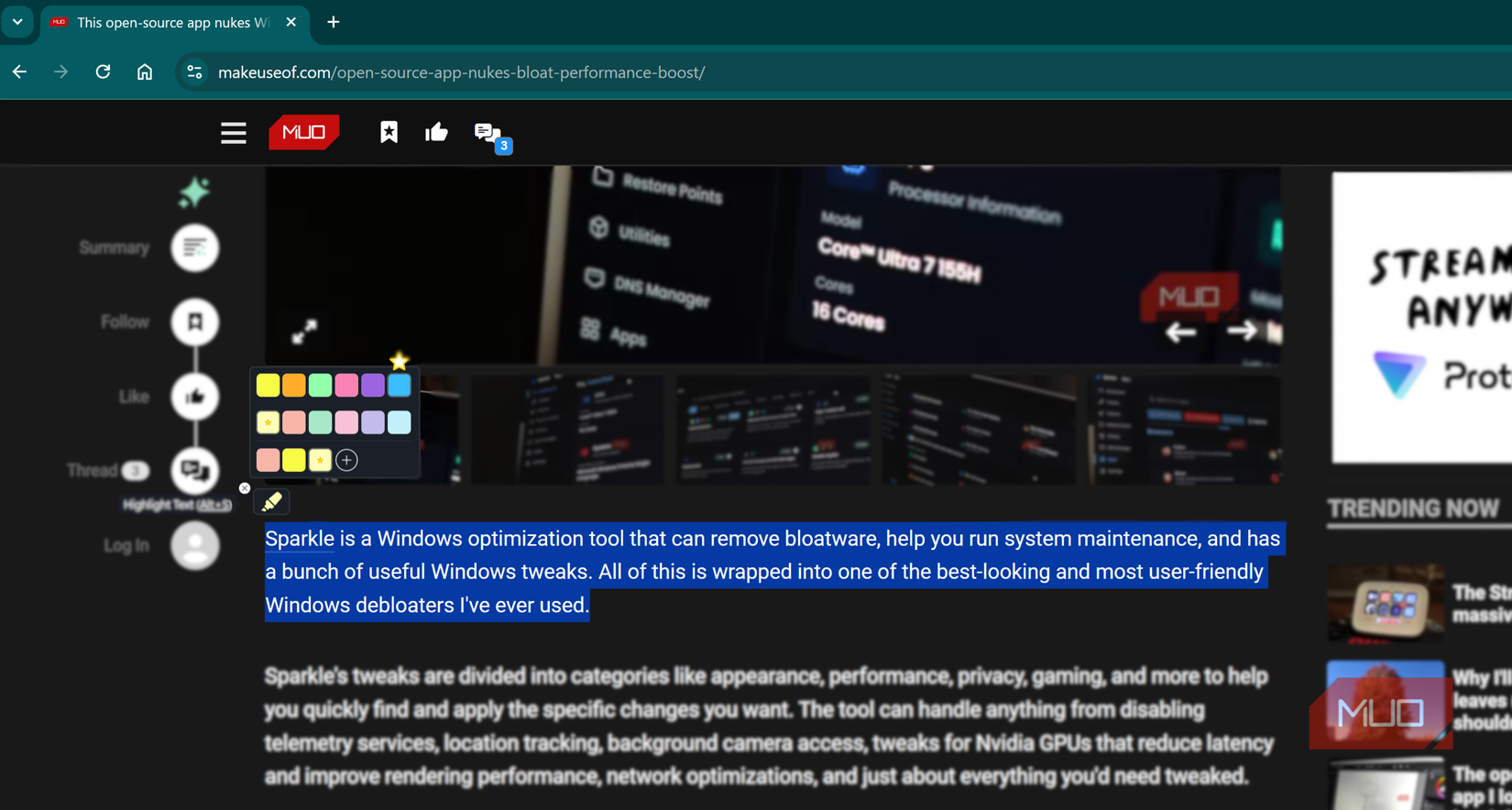 Highlight text using Web Highlights