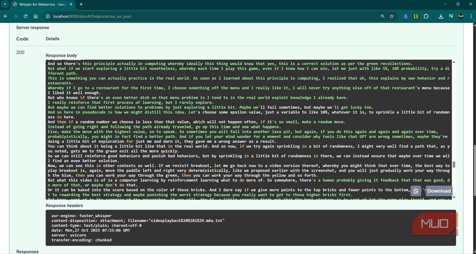 Hour long AI lecture transcribed in less than two minutes