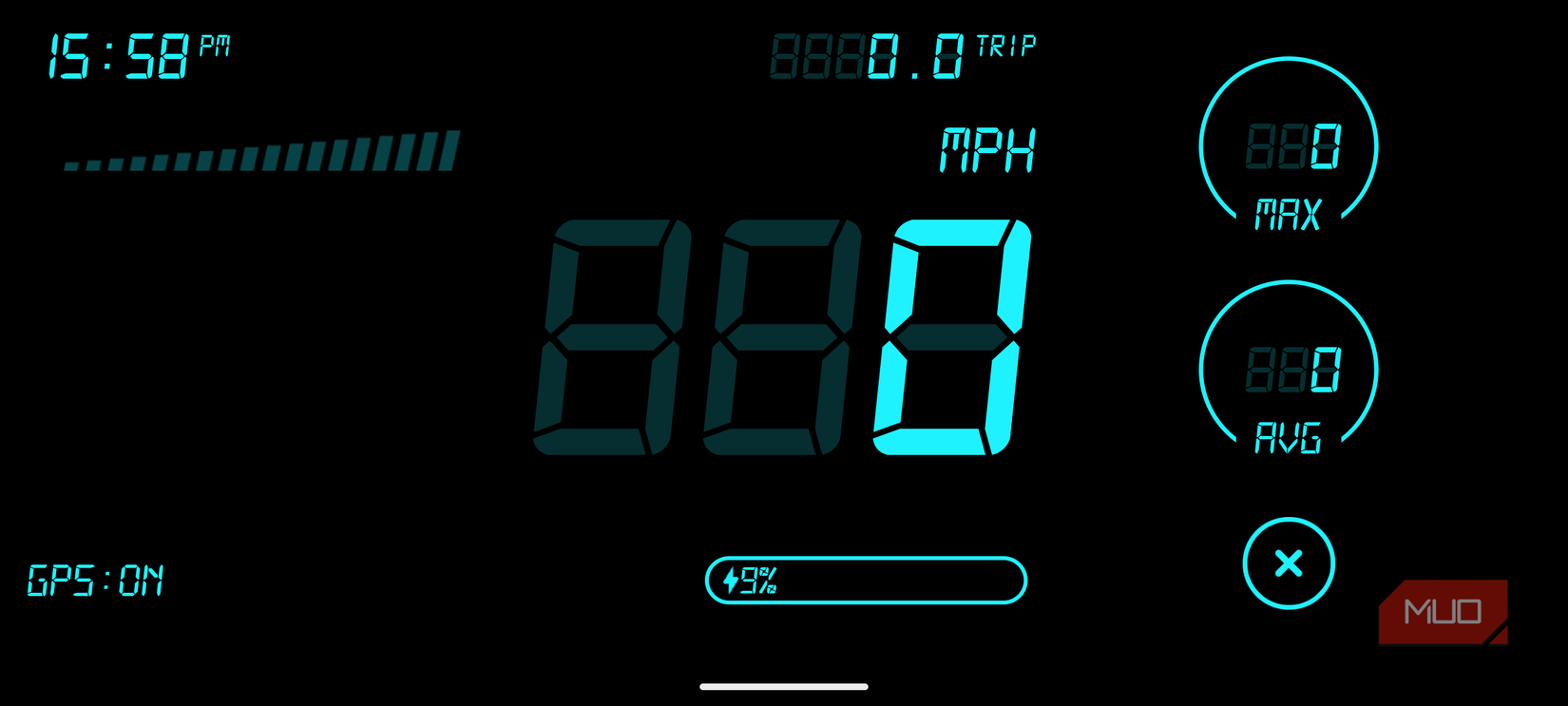 HUD Speedometer app HUD mode in landscape.
