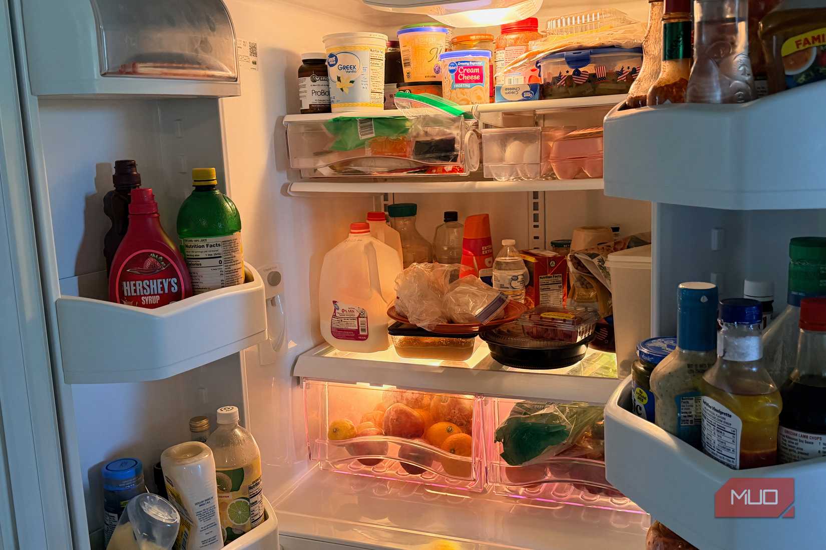 The inside of a refrigerator.