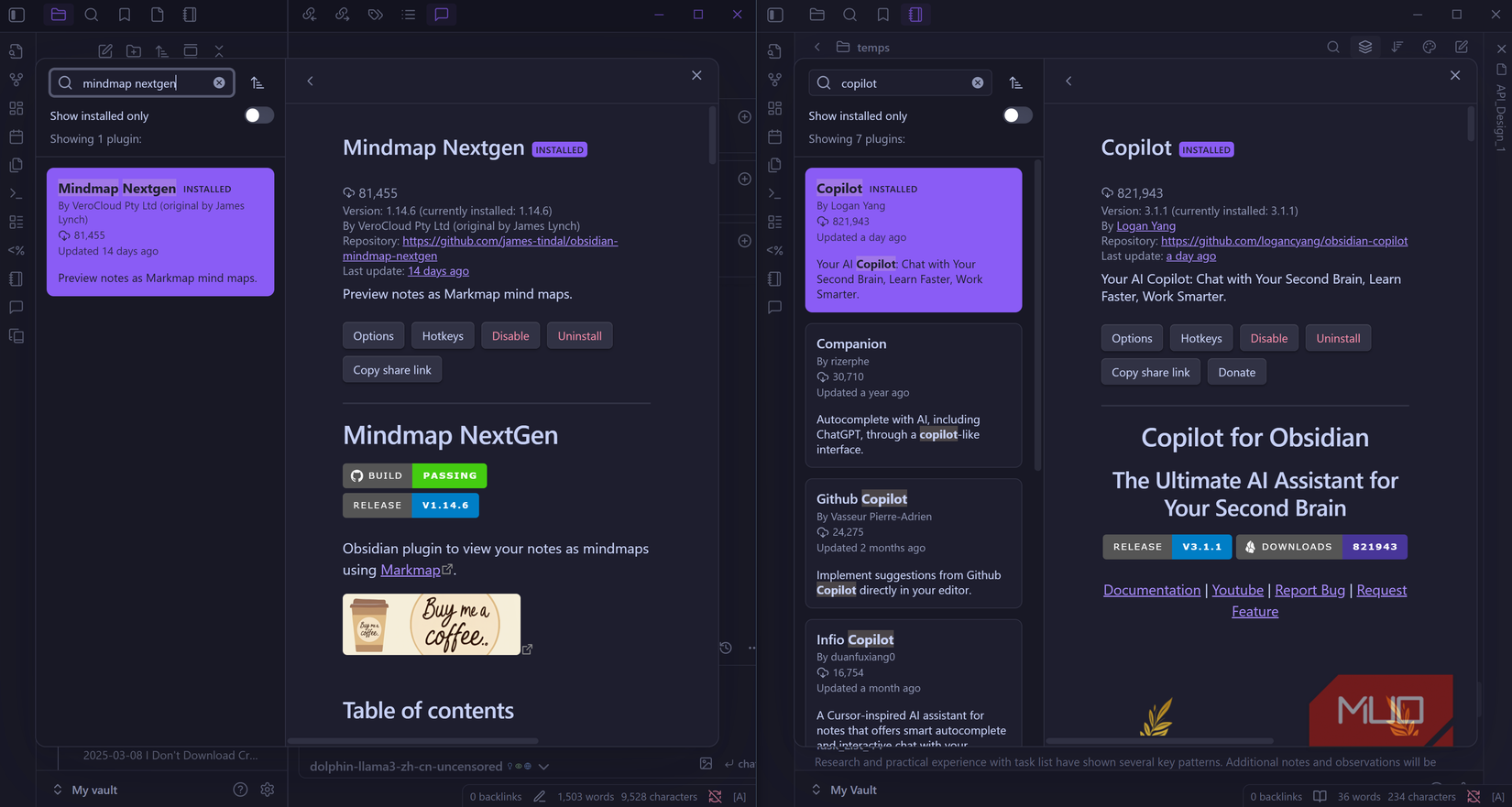 Install both Mindmap Nextgen and Copilot in Obsidian