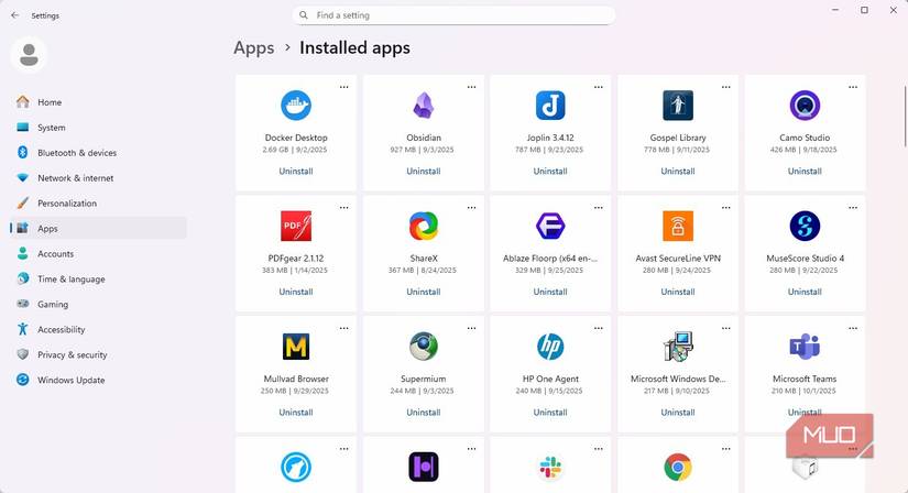Installed Windows 11 apps
