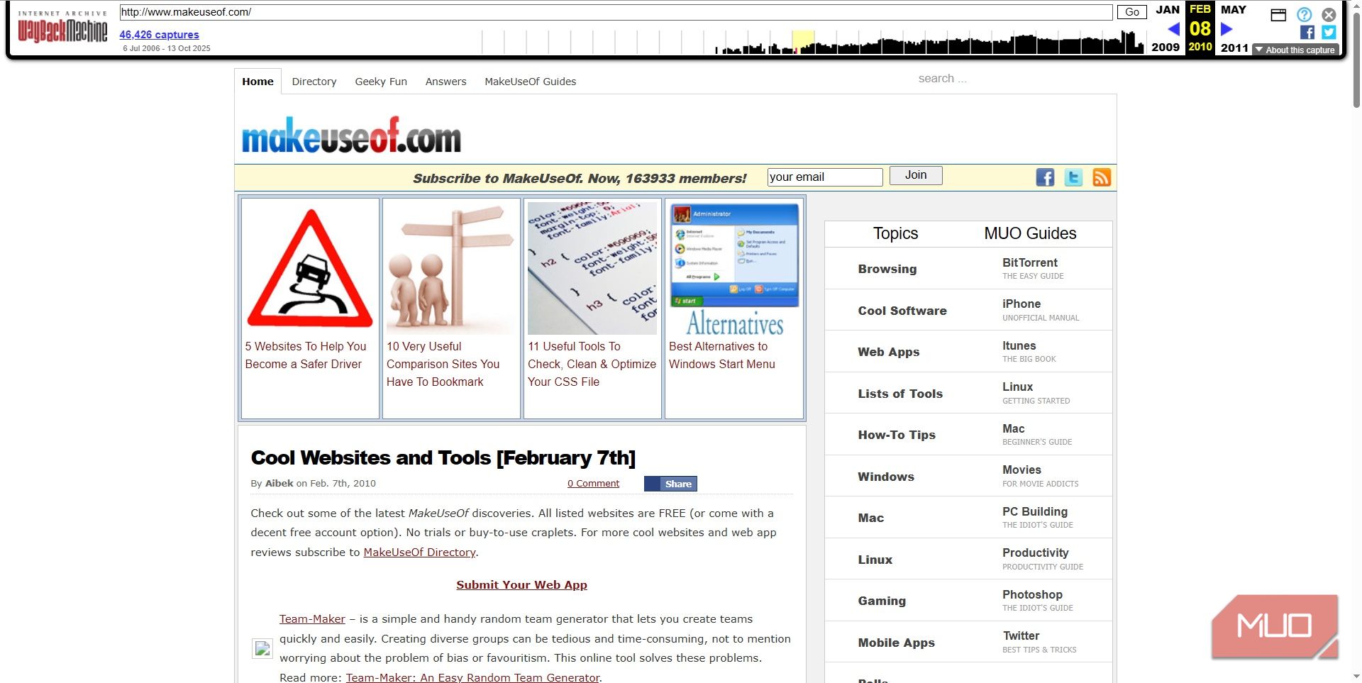 internet archive wayback machine old version of makeuseof