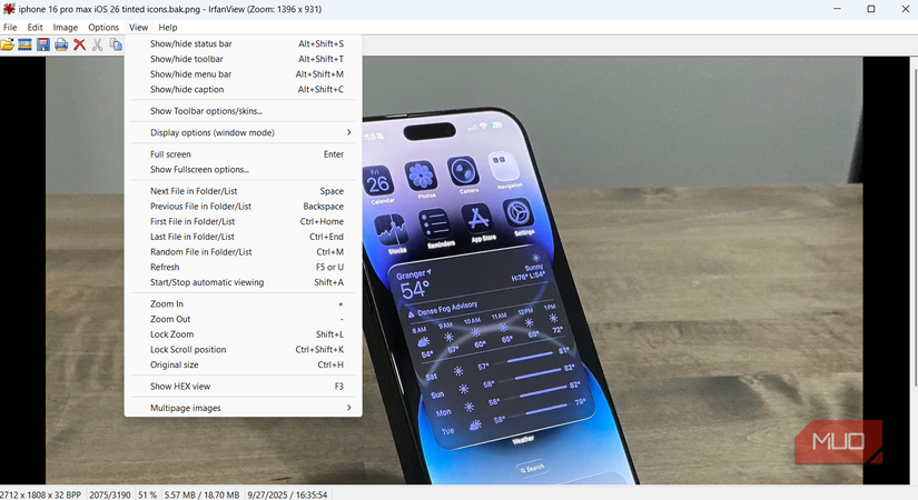 IrfanView app image viewing options on PC
