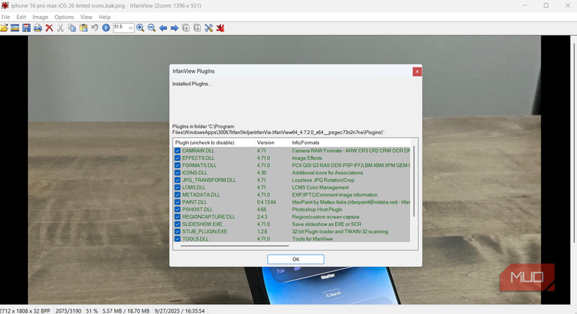 IrfanView installed plugin list on PC