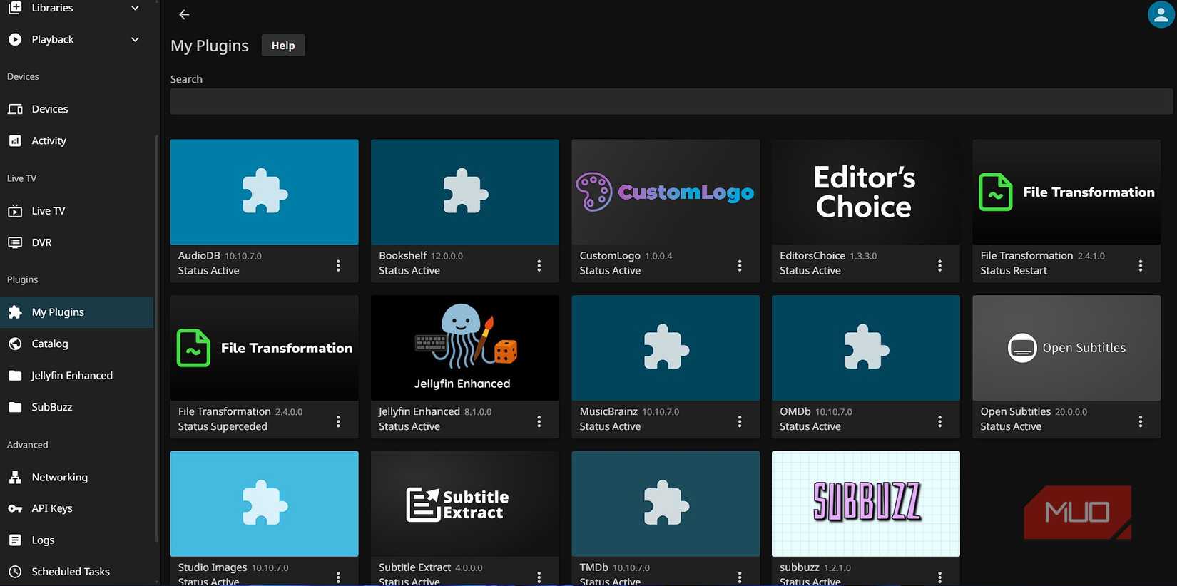 Jellyfin plugins in the My Plugins page
