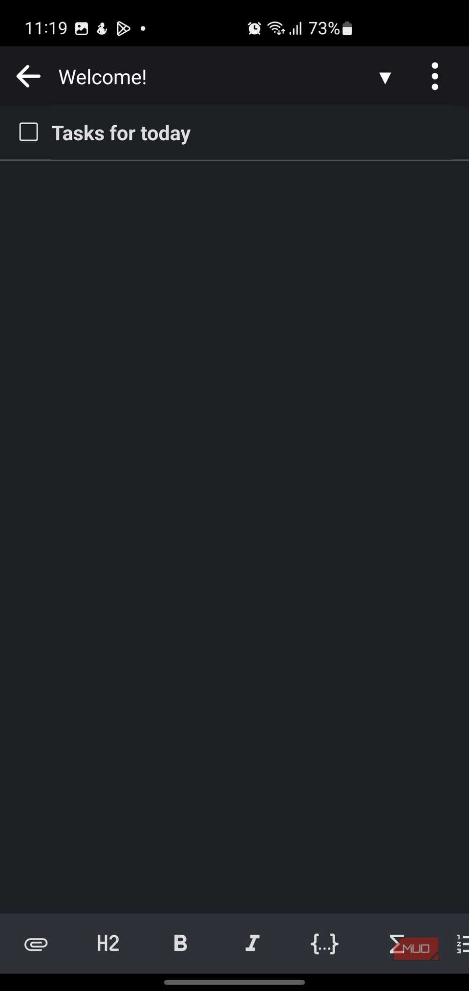 Joplin app showing 'Tasks for today' with no tasks added.-1