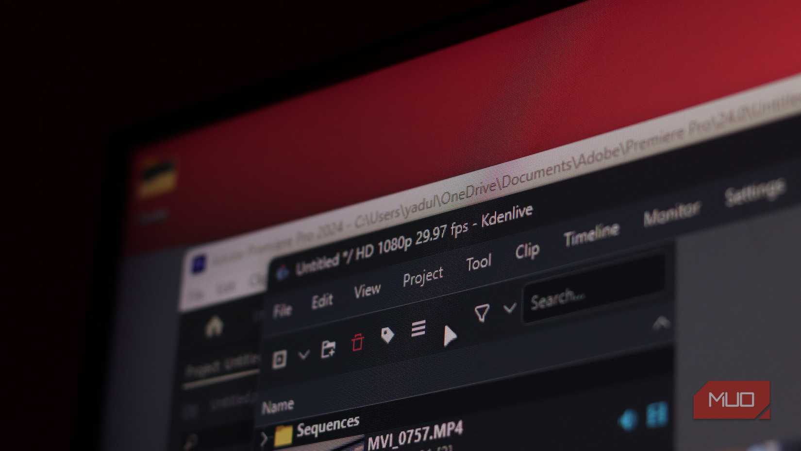 Kdenlive and Premiere Pro open on a Windows PC.