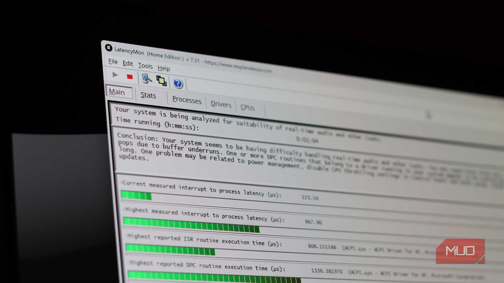 LatencyMon Conclusion message.