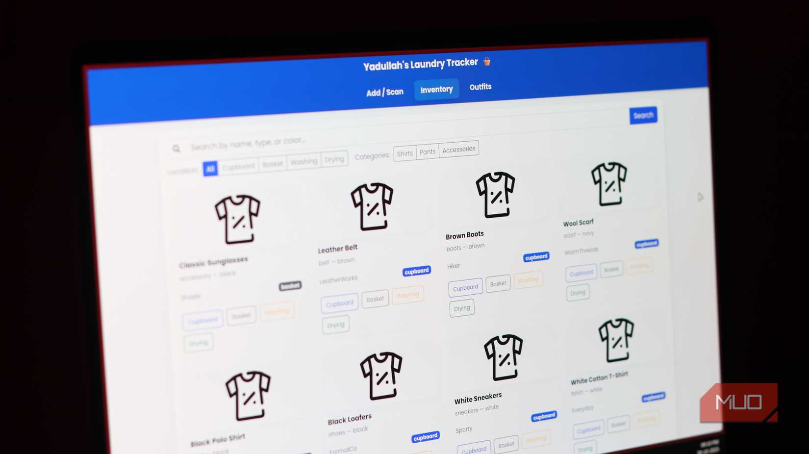 Laundry tracking app main dashboard.