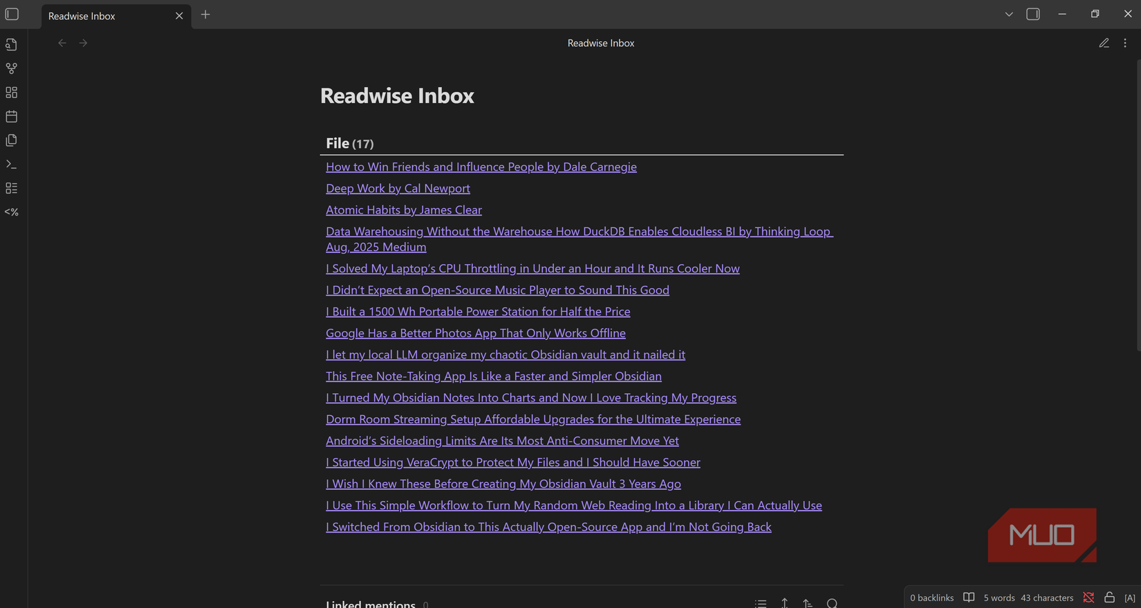 List view of all unprocessed highlights