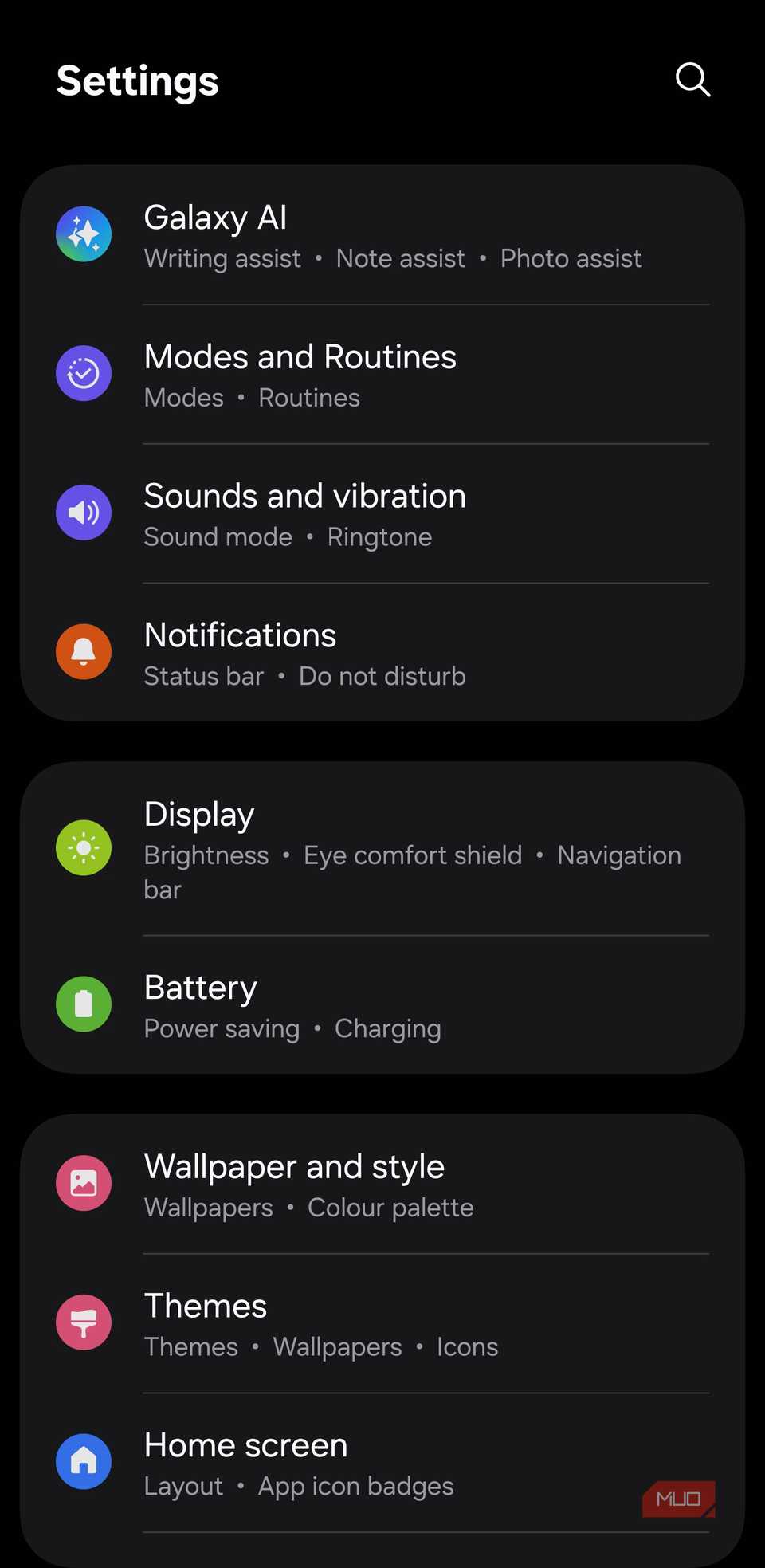 Main Settings Menu These gesture tweaks made my Samsung phone way smoother to use