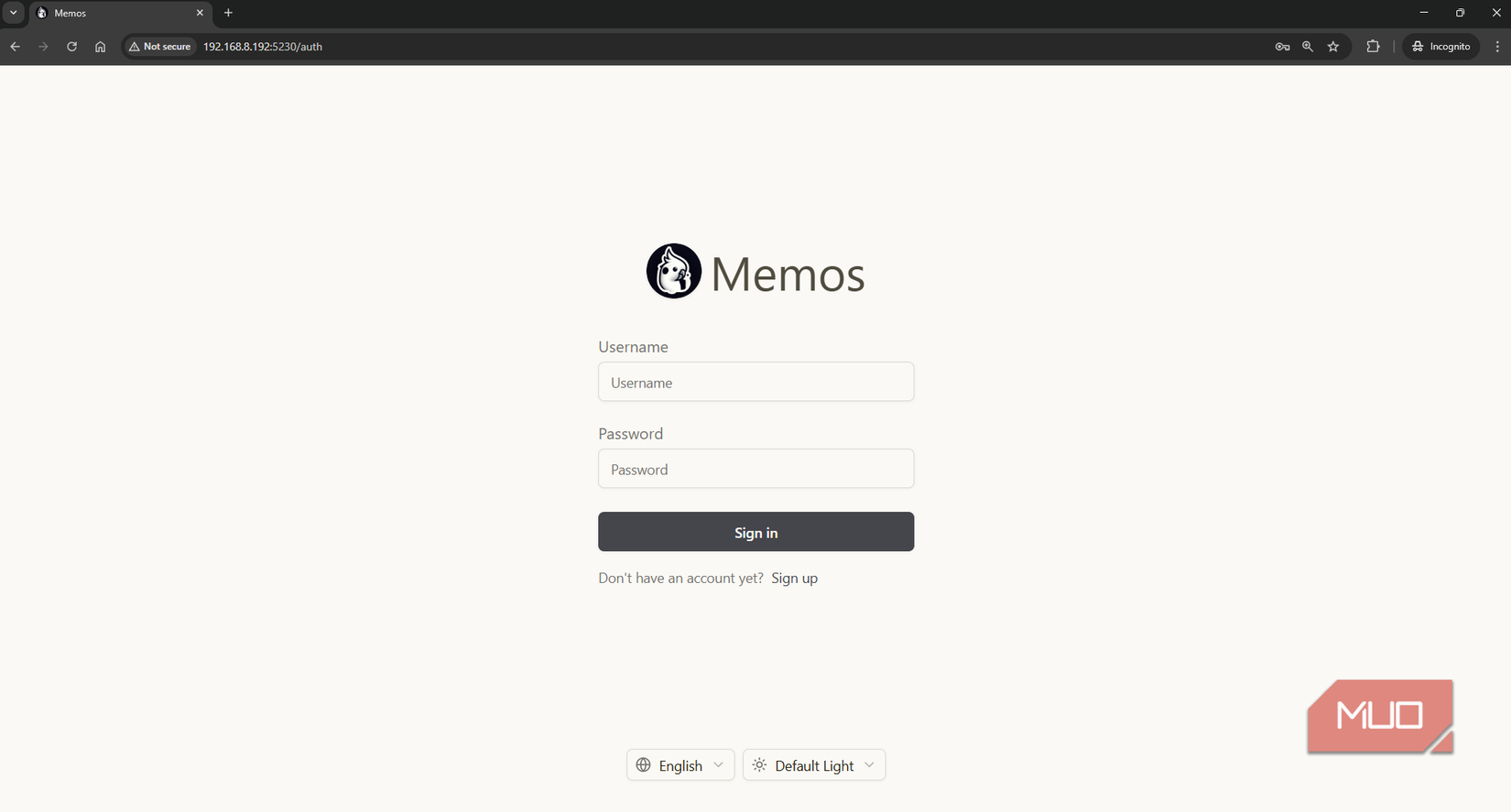 Memos default log-in page